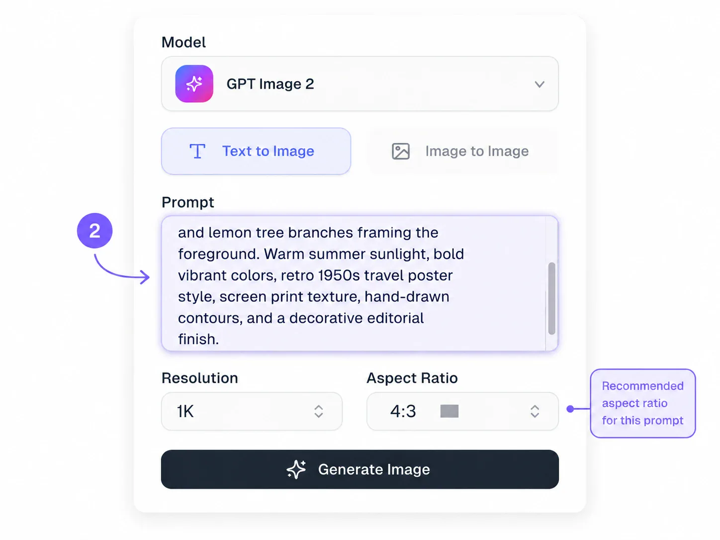 Annotated GPT Image 2 prompt box with arrows highlighting the visual brief and reference-guided workflow